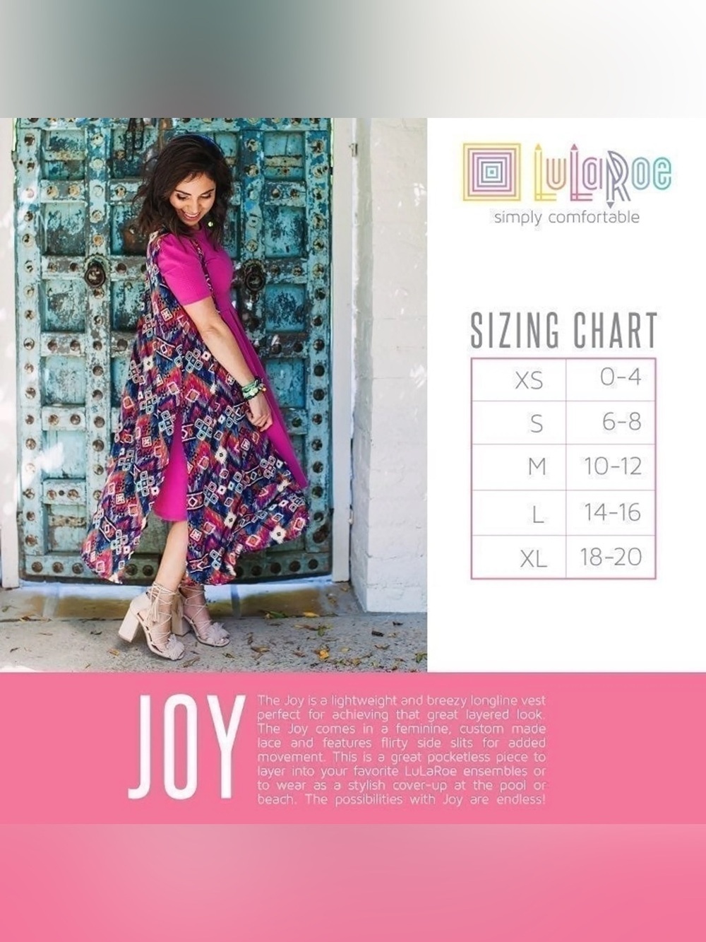 LuLaRoe Joy Longline Lightweight Vest- Black w Aztec Print - Picture 5 of 5